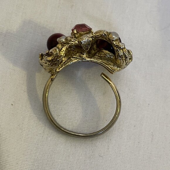 Adjustible Ring with Pink and Rainbow Crystals and Maroon Stones Novelty - Picture 3 of 8